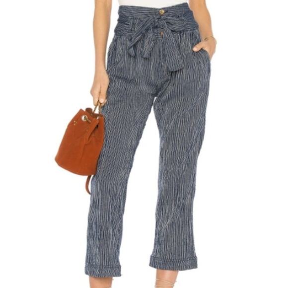 Free People Womens Rumors Blue Striped Cropped Harem Pant Button Waist 4 Boho - Picture 1 of 9